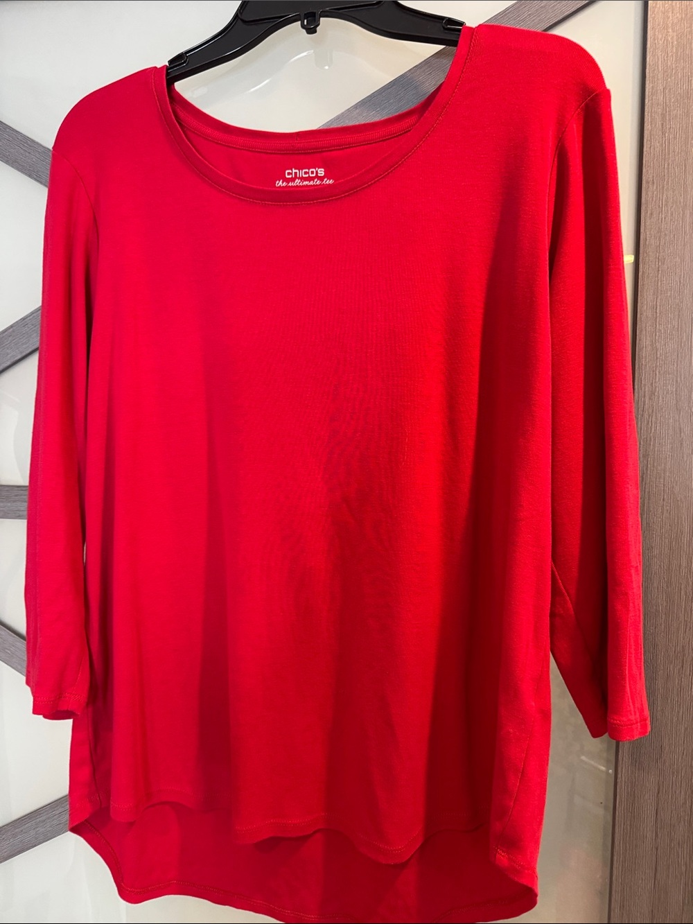 Chico's Bright Red Long Sleeve Scoop Neck Top